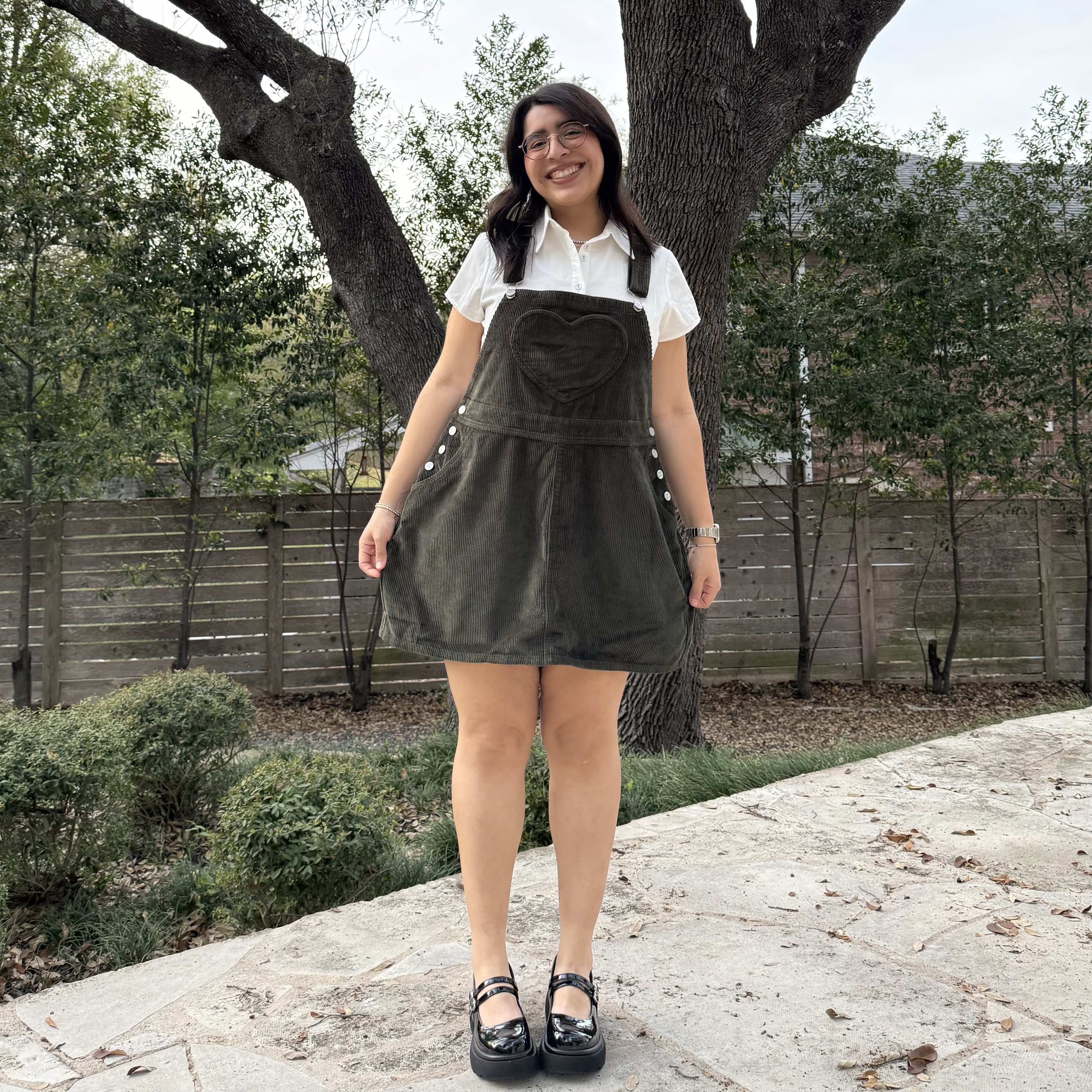 Corduroy Overall Dress - Olive