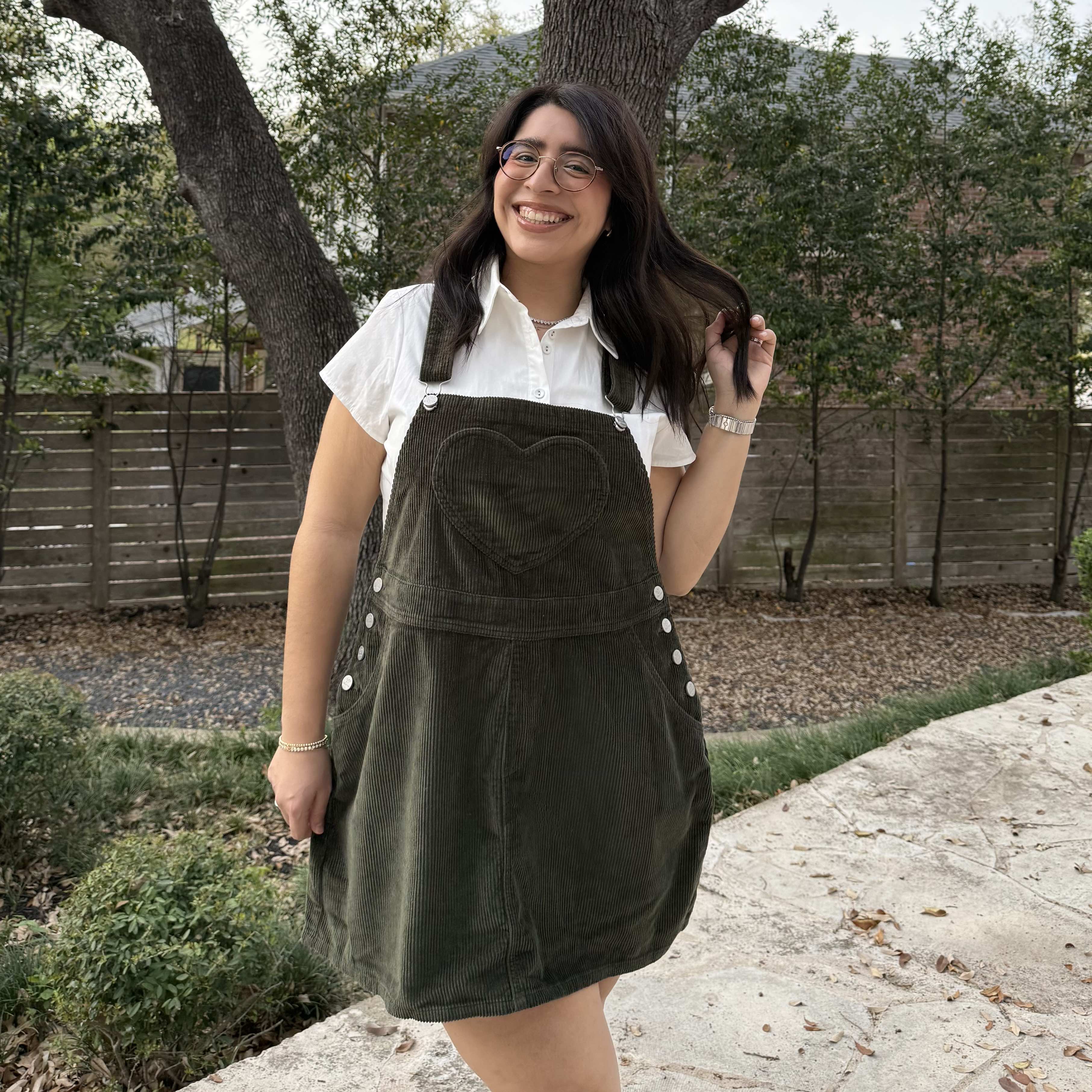 Corduroy Overall Dress - Olive