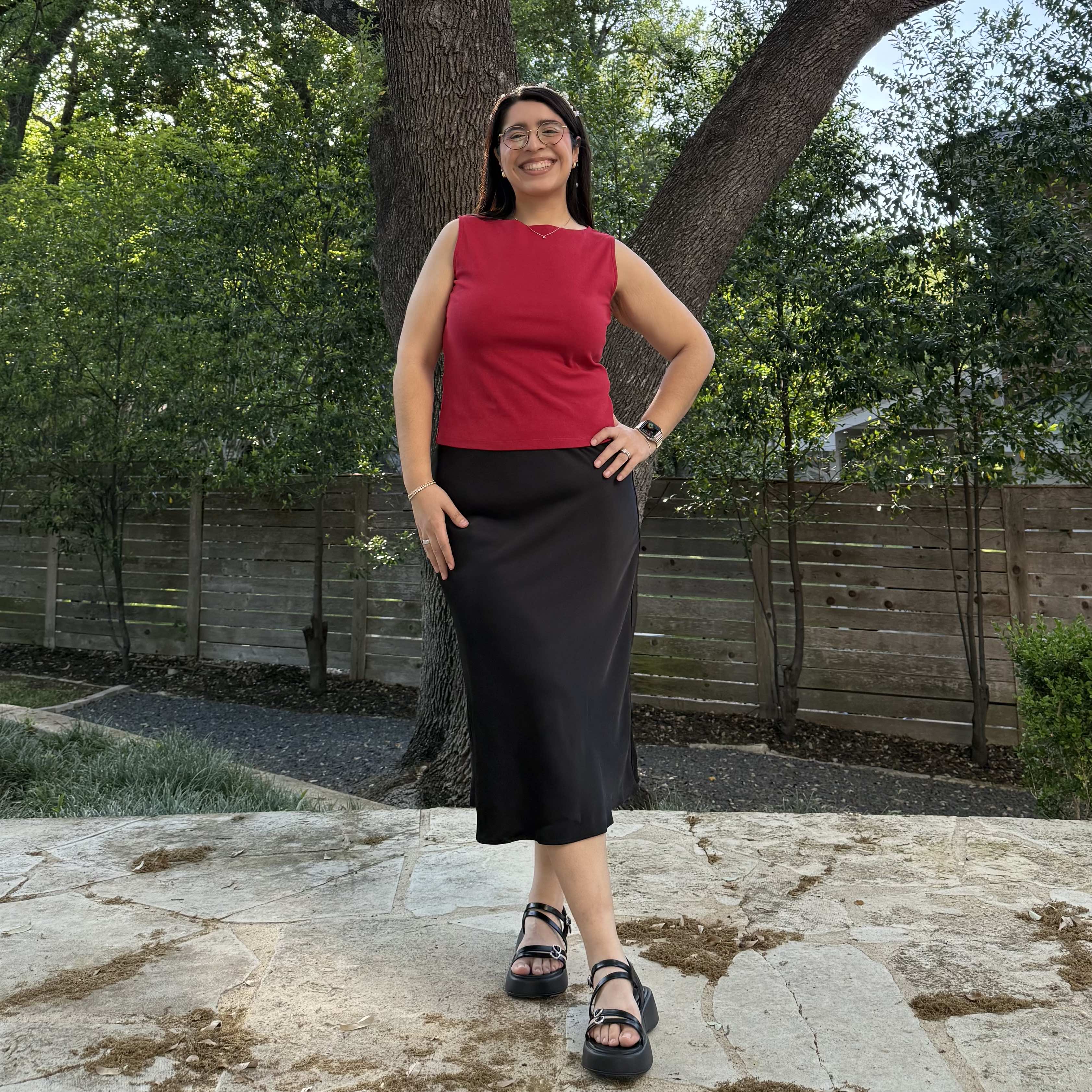 Satin Midi Skirt - Black