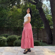 Gingham Long Skirt - Tomato
